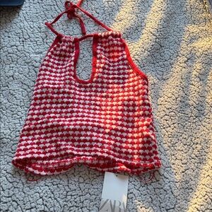Zara Red and White Knit Halter Top